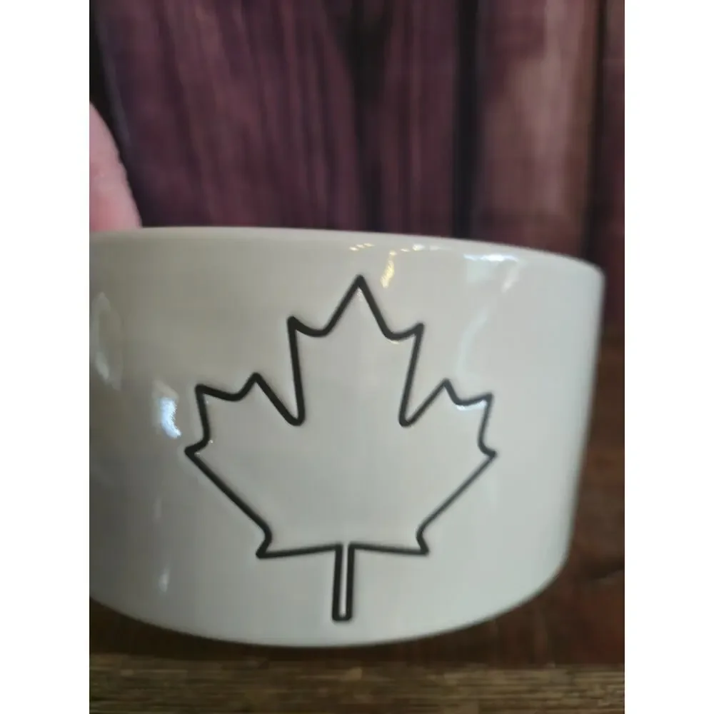 Rae Dunn Rare Canadian Maple Leaf Ceramic Dog Bowl Artisan Collection Canada 6